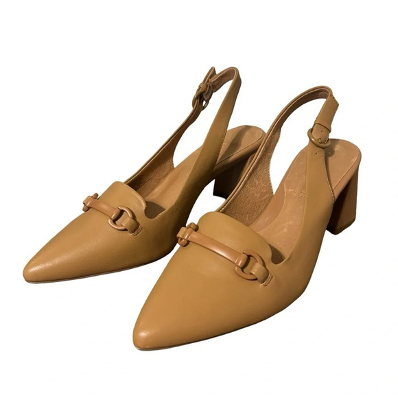 ✨ Gentle Souls Dionne Slingback Pumps 8.5 Tan Block Heel Heels Shoes ✨ - Picture 1 of 5